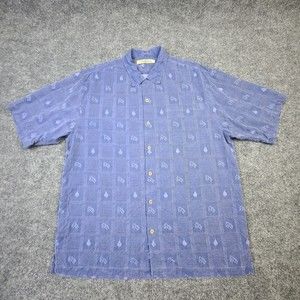 Tommy Bahama Mens Silk Casino Button Up Shirt Large Blue All Over Print Dice